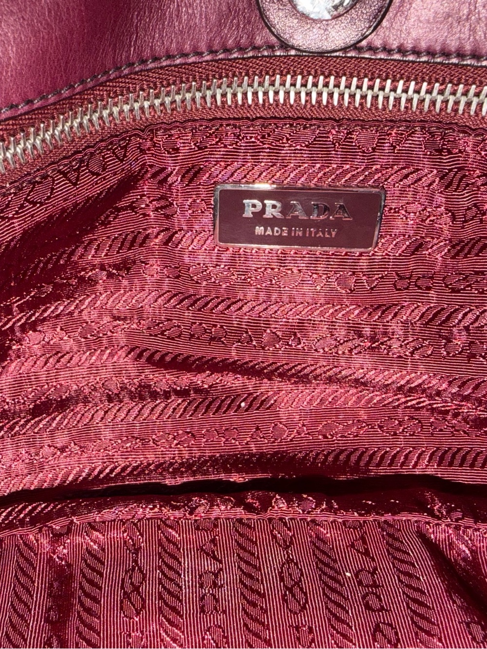 Prada Two-Tone Plum Satin Shoulder Bag with Chain Handles - Picture 7 of 14
